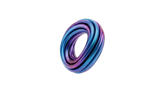 3D Iridescent 3D Torus Shape with Blue and Purple Gradient on transparent background - Powered by Adobe