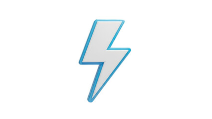 3D White Lightning Bolt Icon with Blue Outline on transparent background