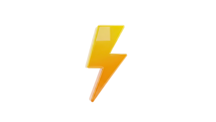 3D Yellow Orange Lightning Bolt Icon on transparent background