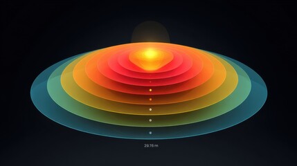 Abstract illustration of concentric circles with warm gradient colors representing waves and light emanation on a dark background, digital art piece