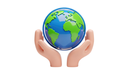 3D Hands holding the Earth globe on transparent background