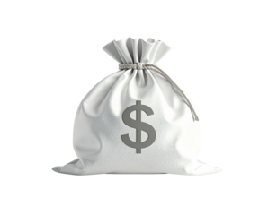 A white tied sack with a dollar sign on it against a black background