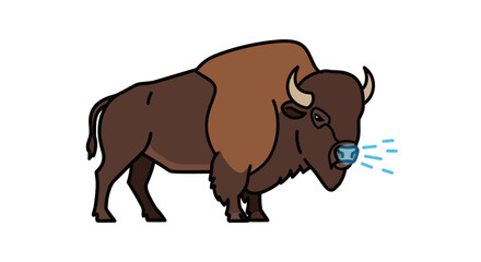 Cartoon bison sniffing the air with blue lines indicating scent. © A B I G A I L