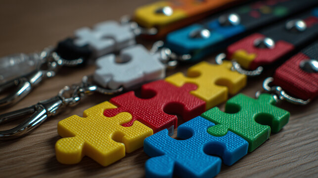 Colorful Puzzle Piece Keychains in Rainbow Colors for Autism Awareness and Inspiration - Powered by Adobe