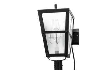 Ornate, vintage-style outdoor light fixture with black frame