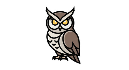 Fototapeta premium Cute cartoon owl illustration with bright yellow eyes