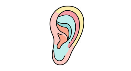 Stylized illustration of a human ear with colorful sections.