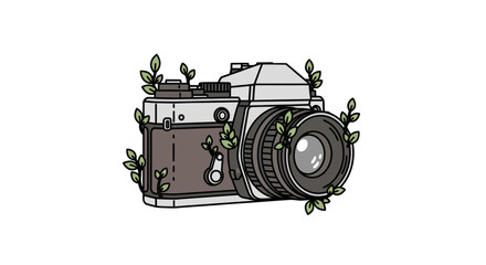 Vintage camera with nature elements