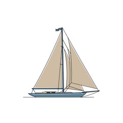 Illustration of a blue sailboat with beige sails