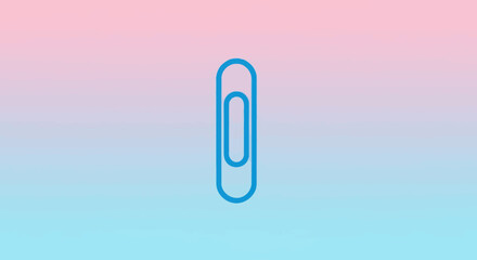 Blue paper clip on a pink and blue gradient background