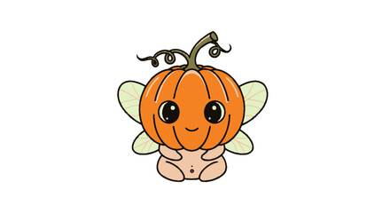 Cute kawaii pumpkin fairy with wings