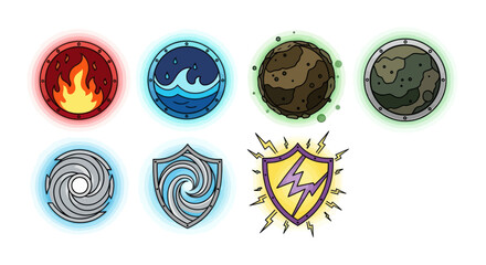 Diverse Elemental and Power Symbols for Game UI and Fantasy Design