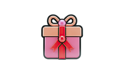 3D Pink and Orange Gift Box with Red Ribbon on transparent background