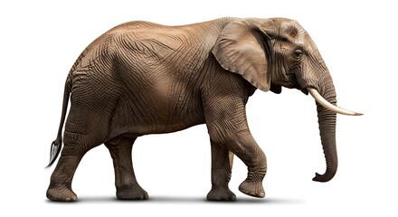 Fototapeta premium Brown Elephant Walking on White Background