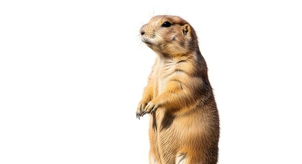 Prairie Dog Standing Upright on White Background