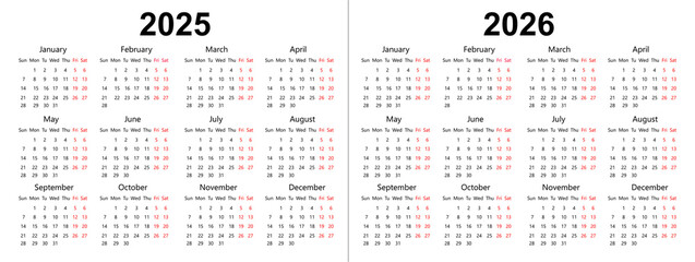 Calendar for 2025 to 2026
