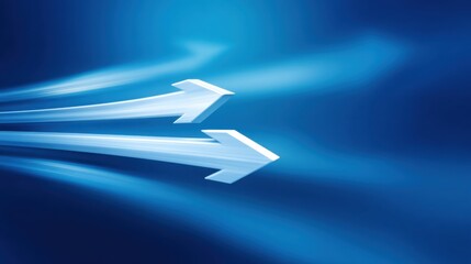 Abstract motion design with dynamic arrows indicating speed, direction, and progress in a smooth blue gradient background for modern visuals