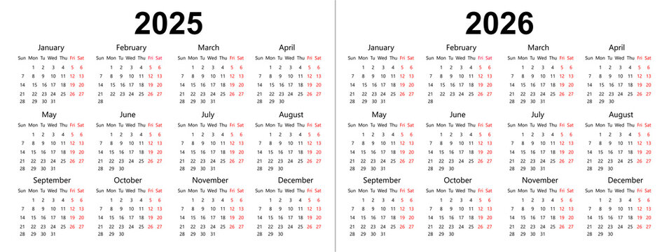 Calendar for 2025 to 2026