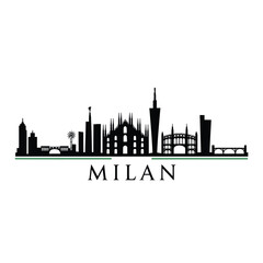 Milan skyline illustration featuring iconic buildings and the city name