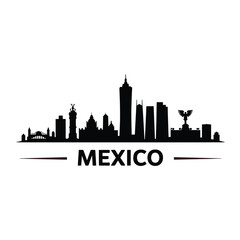 Fototapeta premium Mexico city skyline silhouette with the country name boldly displayed below