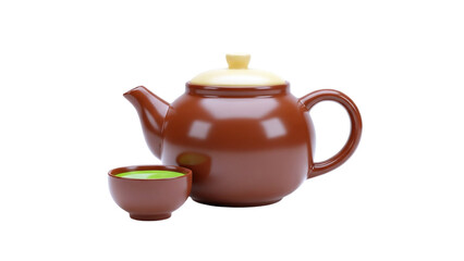 3D Tea set with green tea on transparent background