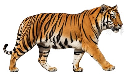 Tiger Walking on White Background