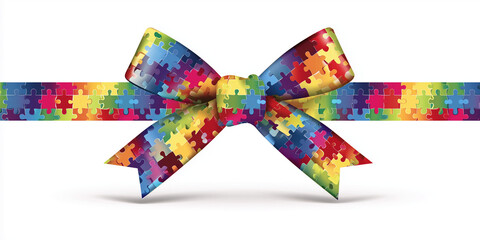 Colorful Puzzle Ribbon Bow Gift Wrap: A Rainbow Autism Awareness Symbol For Celebration and Support