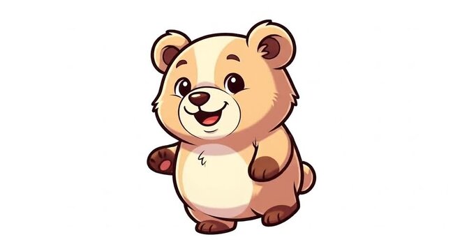 Cute cartoon bear character happily running with a joyful expression against a plain background
