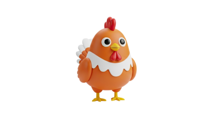 Cute cartoon chicken with big eyes on transparent background