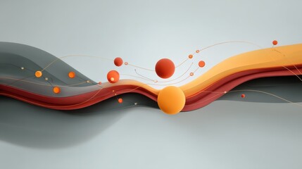 Abstract fluid curves with vibrant spheres and flowing lines in warm colors creating a dynamic modern artistic background design