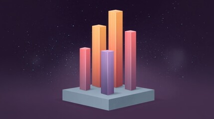 Abstract 3D Graph with Vertical Bars in Gradient Colors Representing Data Visualization and Analysis on a Dark Background