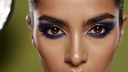 Close up makeup artistry featuring bold blue eyeshadow.