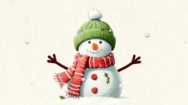赤白ストライプ雪だるまのかわいいデザインイラスト