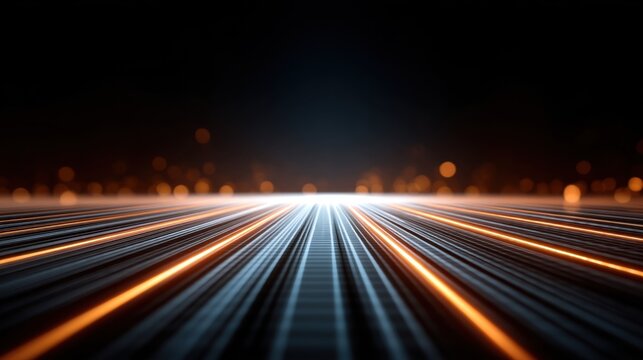 Abstract digital landscape with illuminated lines and glowing particles creating a futuristic background for technology and design concepts - Powered by Adobe