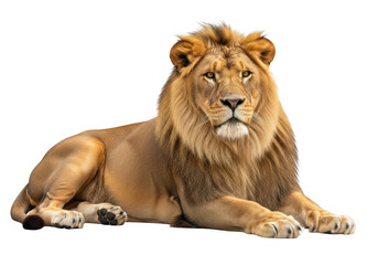 Obraz premium A majestic lion lying down on transparent background