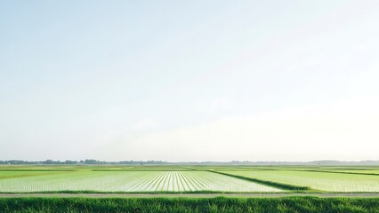 Vast Green Rice Fields Bathed
