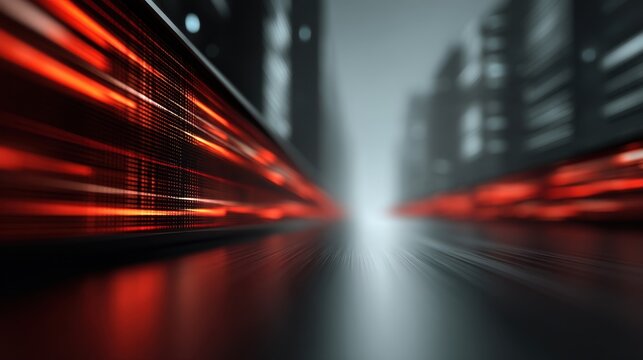 Abstract representation of digital technology with glowing light streaks and blurred background, illustrating speed and connectivity in modern data processing environments - Powered by Adobe