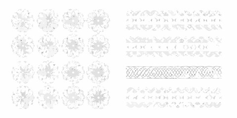 Collection of delicate ornate and decorative vintage lace patterns in gray tones © Ruhidas