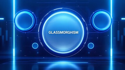 Fototapeta premium Futuristic blue glassmorphism background with glowing circles, offering a modern and technological aesthetic for digital designs