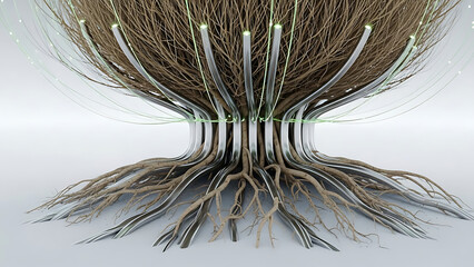 nature technology concept merging organic growth with digital data networks symbolizing sustainable solutions and ecological innovation for modern integration.