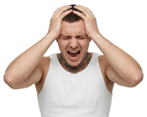 Man Screaming in Anguish, Holding Head in Hands