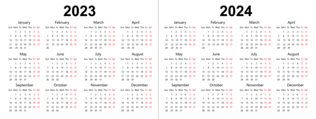 Calendar for 2023 to 2025