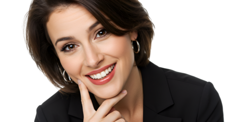 Young businesswoman thinking with finger on chin for professional portrait and corporate branding, isolated on white Isolated On Transparent Background