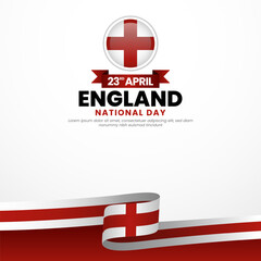 England st george's day greeting card, square banner background with warving ribbon flag