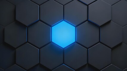 Naklejka premium Dark hexagonal pattern with a glowing blue center tile
