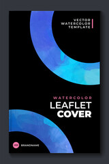Watercolor A4 booklet colorful cover layout template with black background