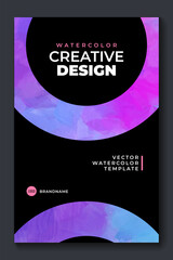 Watercolor A4 booklet colorful cover layout template with black background