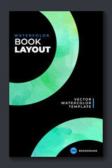 Watercolor A4 booklet colorful cover layout template with black background
