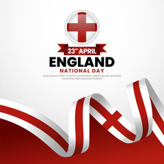 England st george's day greeting card, square banner background with warving ribbon flag