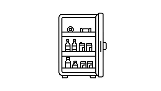 Open mini fridge stocked with drinks and snacks inside, Generative AI.